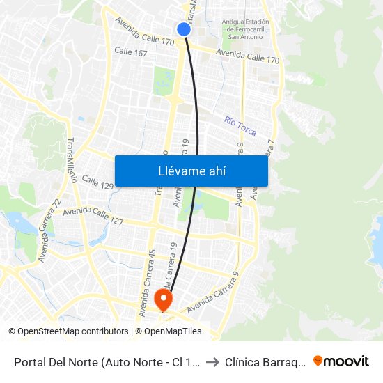 Portal Del Norte (Auto Norte - Cl 174a) to Clínica Barraquer map