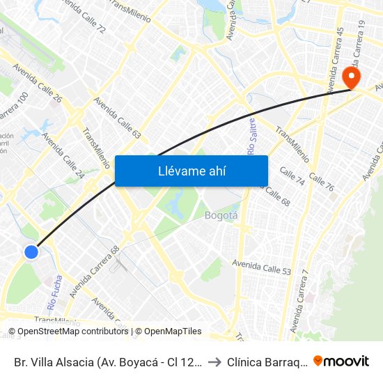 Br. Villa Alsacia (Av. Boyacá - Cl 12a) (A) to Clínica Barraquer map