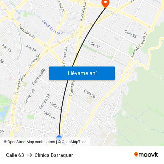 Calle 63 to Clínica Barraquer map