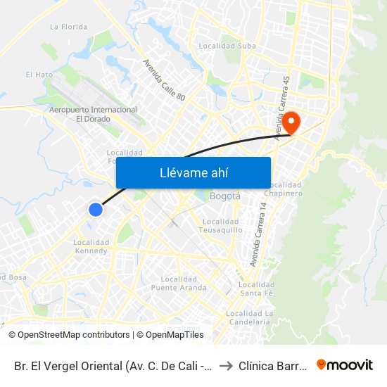 Br. El Vergel Oriental (Av. C. De Cali - Cl 10b) (A) to Clínica Barraquer map