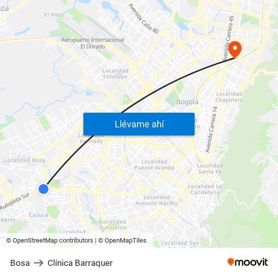 Bosa to Clínica Barraquer map