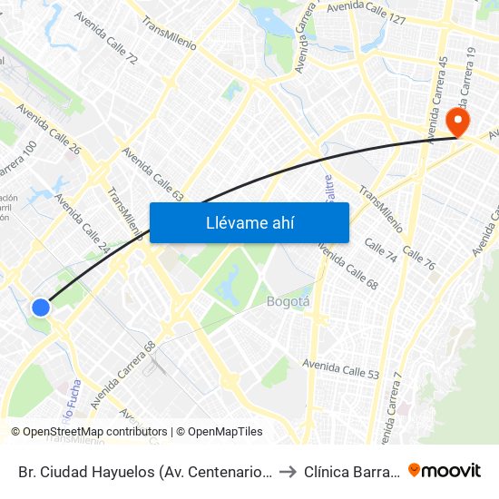 Br. Ciudad Hayuelos (Av. Centenario - Kr 78g) to Clínica Barraquer map