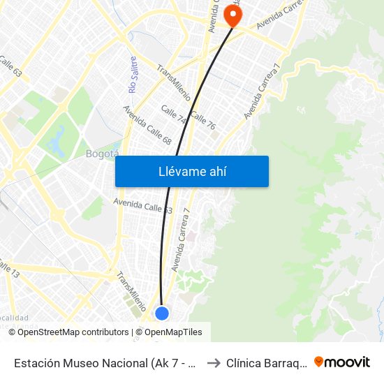 Estación Museo Nacional (Ak 7 - Cl 29) to Clínica Barraquer map