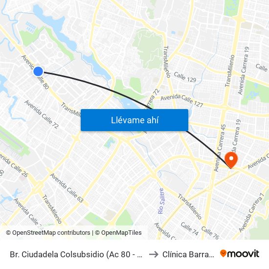 Br. Ciudadela Colsubsidio (Ac 80 - Kr 112a) to Clínica Barraquer map