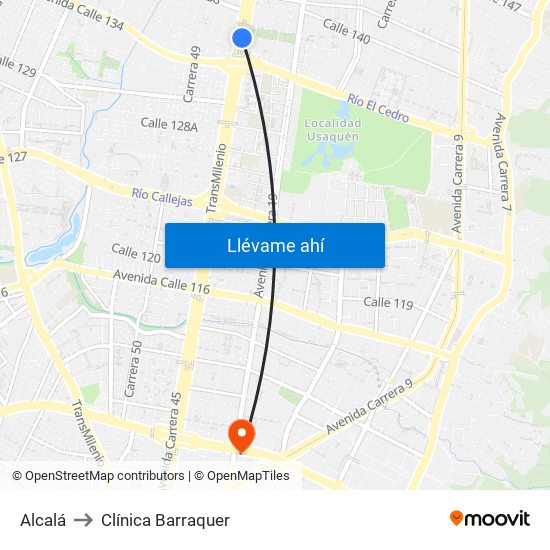 Alcalá to Clínica Barraquer map