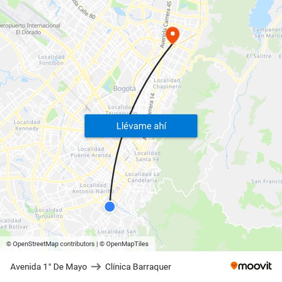 Avenida 1° De Mayo to Clínica Barraquer map