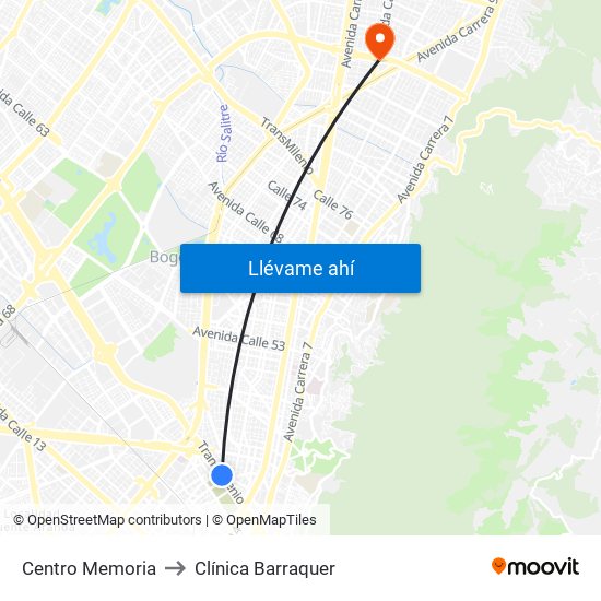 Centro Memoria to Clínica Barraquer map