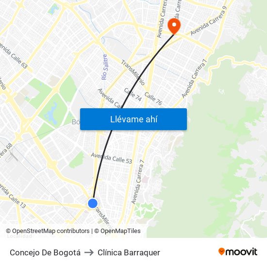 Concejo De Bogotá to Clínica Barraquer map