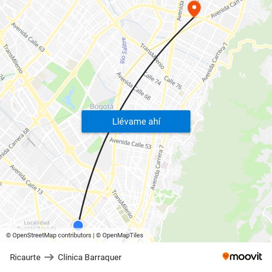Ricaurte to Clínica Barraquer map