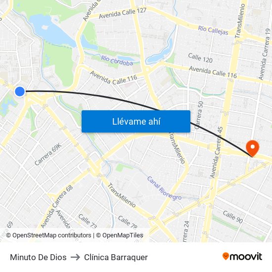 Minuto De Dios to Clínica Barraquer map