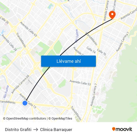 Distrito Grafiti to Clínica Barraquer map