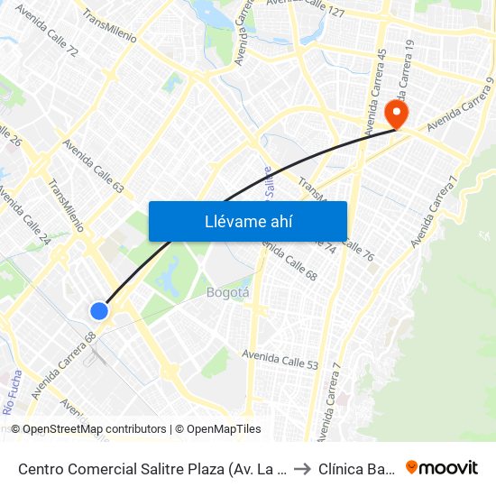 Centro Comercial Salitre Plaza (Av. La Esperanza - Kr 68a) to Clínica Barraquer map