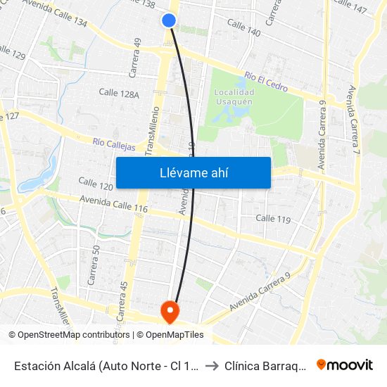 Estación Alcalá (Auto Norte - Cl 136) to Clínica Barraquer map