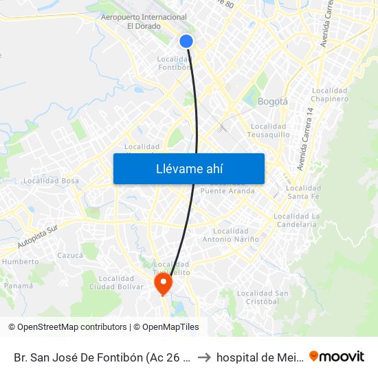 Br. San José De Fontibón (Ac 26 - Kr 96a) to hospital de Meissen map