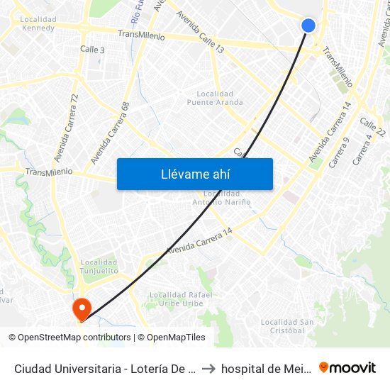 Ciudad Universitaria - Lotería De Bogotá to hospital de Meissen map