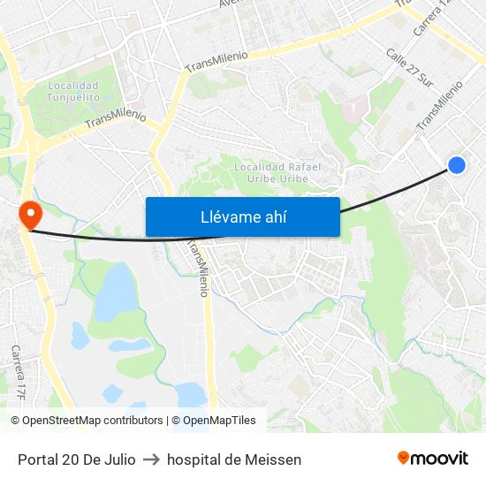 Portal 20 De Julio to hospital de Meissen map