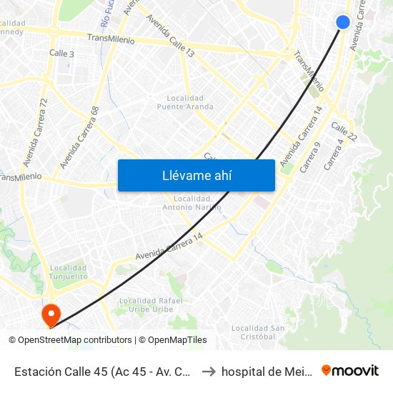Estación Calle 45 (Ac 45 - Av. Caracas) to hospital de Meissen map