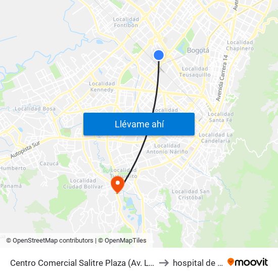 Centro Comercial Salitre Plaza (Av. La Esperanza - Kr 68b) to hospital de Meissen map