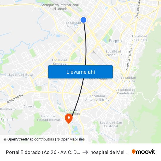Portal Eldorado (Ac 26 - Av. C. De Cali) to hospital de Meissen map
