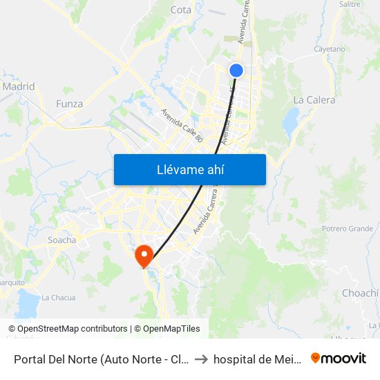 Portal Del Norte (Auto Norte - Cl 174a) to hospital de Meissen map