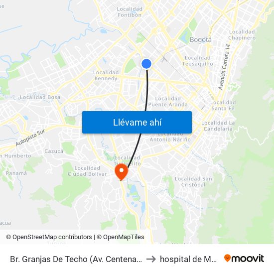 Br. Granjas De Techo (Av. Centenario - Kr 65) to hospital de Meissen map