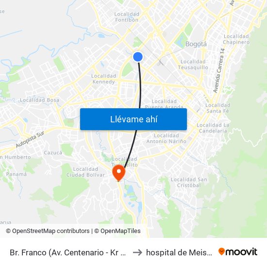 Br. Franco (Av. Centenario - Kr 69b) to hospital de Meissen map