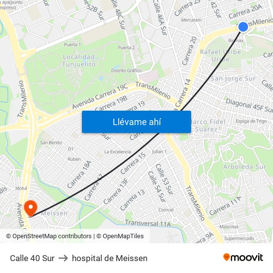 Calle 40 Sur to hospital de Meissen map