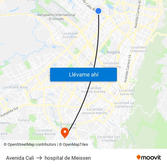 Avenida Cali to hospital de Meissen map