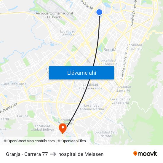 Granja - Carrera 77 to hospital de Meissen map