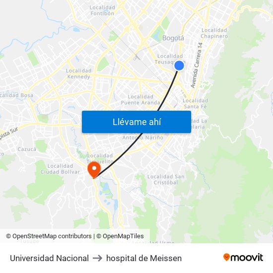 Universidad Nacional to hospital de Meissen map