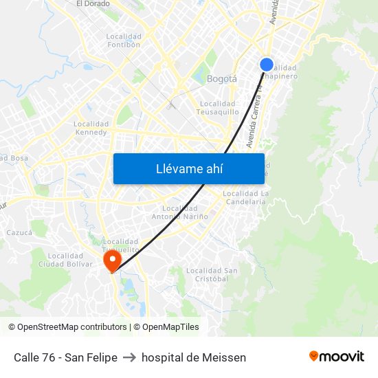 Calle 76 - San Felipe to hospital de Meissen map