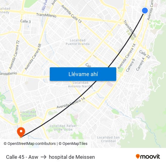 Calle 45 - Asw to hospital de Meissen map