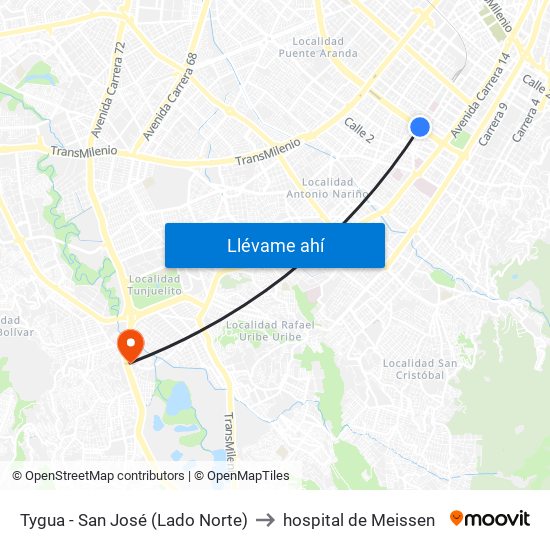 Tygua - San José (Lado Norte) to hospital de Meissen map