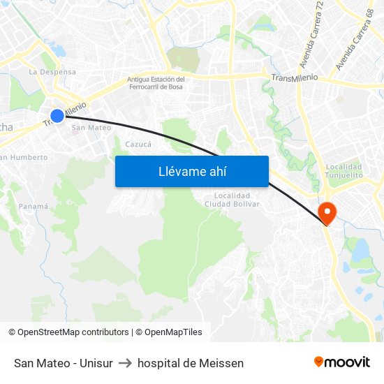 San Mateo - Unisur to hospital de Meissen map