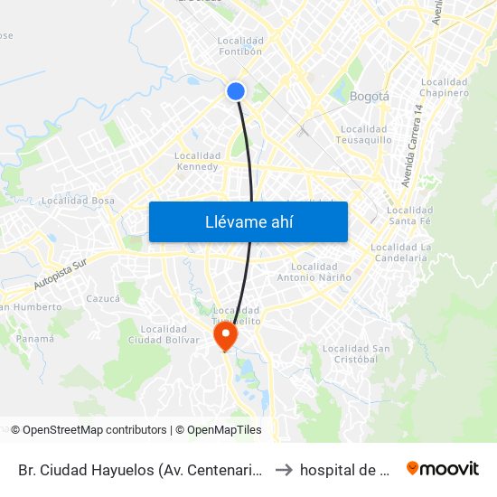 Br. Ciudad Hayuelos (Av. Centenario - Av. C. De Cali) to hospital de Meissen map