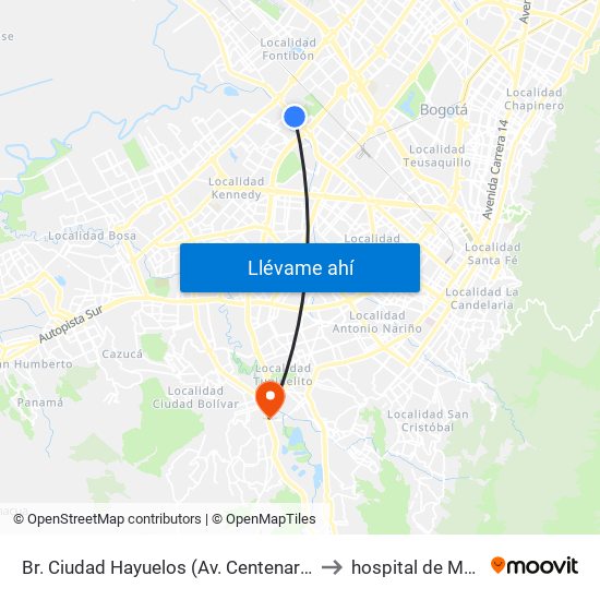 Br. Ciudad Hayuelos (Av. Centenario - Kr 78g) to hospital de Meissen map