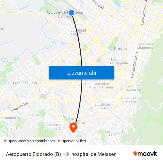 Aeropuerto Eldorado (B) to hospital de Meissen map