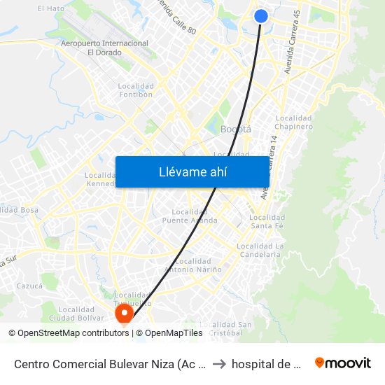 Centro Comercial Bulevar Niza (Ac 127 - Av. Suba) to hospital de Meissen map