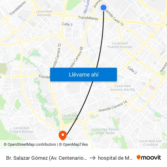 Br. Salazar Gómez (Av. Centenario - Kr 65) (A) to hospital de Meissen map