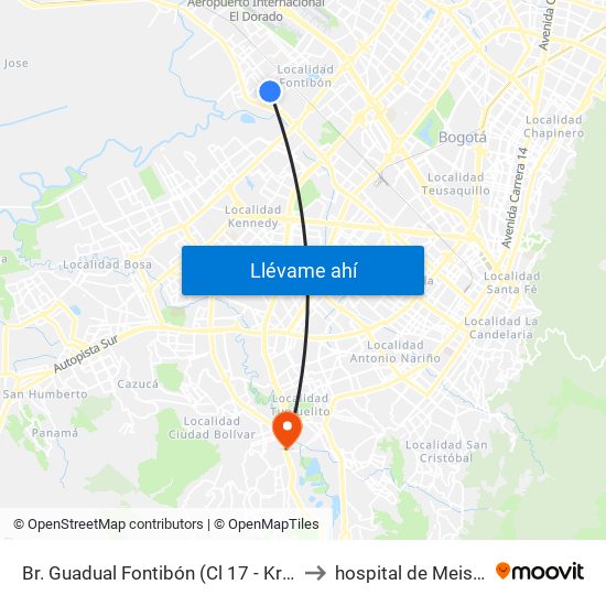 Br. Guadual Fontibón (Cl 17 - Kr 96h) to hospital de Meissen map