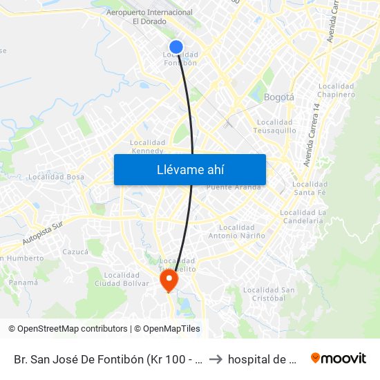 Br. San José De Fontibón (Kr 100 - Av. Esperanza) to hospital de Meissen map