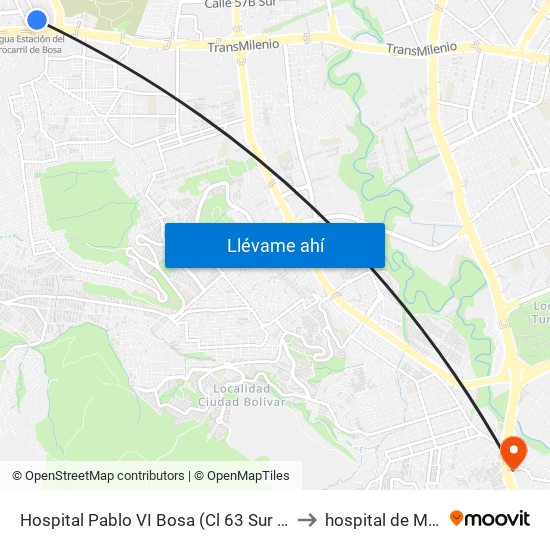Hospital Pablo VI Bosa (Cl 63 Sur - Kr 77g) (A) to hospital de Meissen map