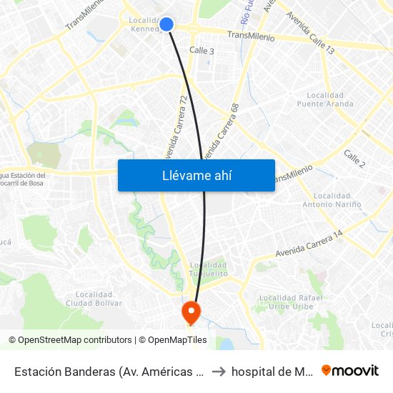Estación Banderas (Av. Américas - Kr 78a) (A) to hospital de Meissen map