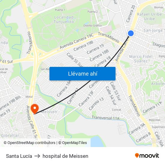 Santa Lucía to hospital de Meissen map