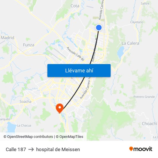 Calle 187 to hospital de Meissen map