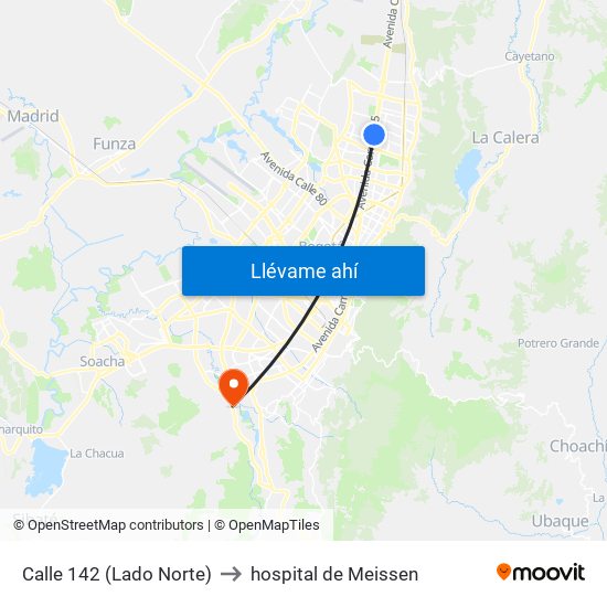 Calle 142 (Lado Norte) to hospital de Meissen map