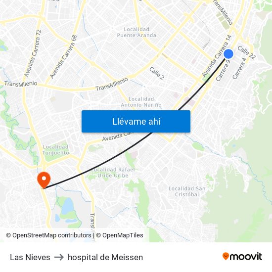 Las Nieves to hospital de Meissen map
