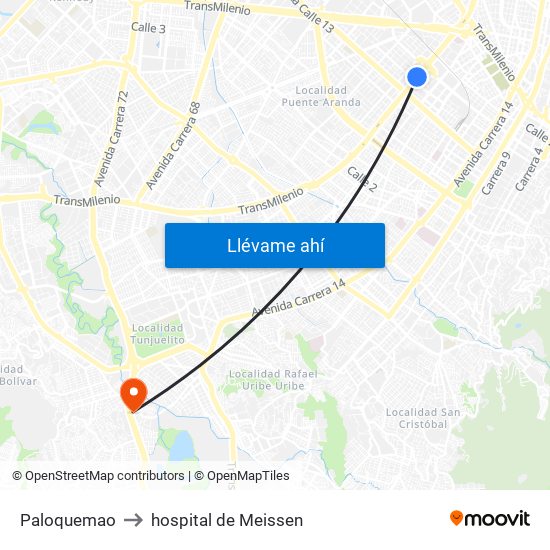 Paloquemao to hospital de Meissen map
