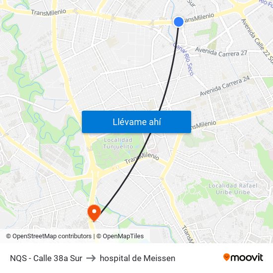 NQS - Calle 38a Sur to hospital de Meissen map