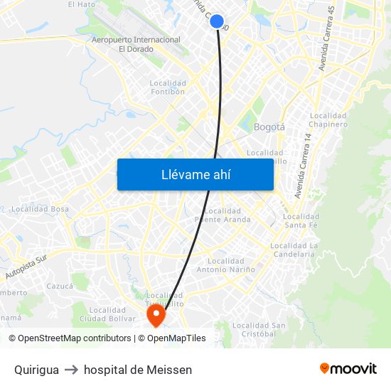 Quirigua to hospital de Meissen map